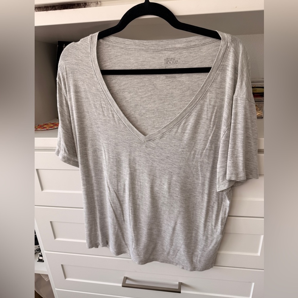 Gray V-Neck Women's Top